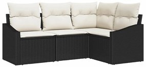 vidaXL Kanapé Szett párnával 4 pcs Fekete polirattan