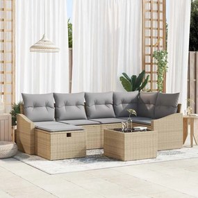 Kerti Kanapé Szett 7 pcs Bézs 55 x 62 x 69 cm Poli rattan
