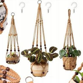 Virágágyás Falra Akasztható Virágtartó Makramé Kaspó Zsinórral 3DB