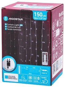 Aigostar - LED kültéri karácsonyi fényfüzér 150 db LED/6 W/230 V/8 világítási mód 1,5 × 1 m IP44 hideg fehér+ távirányító
