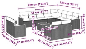 13 részes fekete polyrattan kerti ülőgarnitúra párnákkal