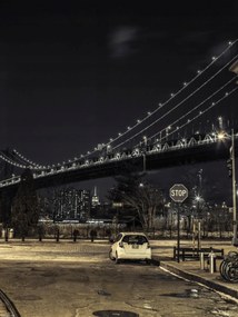 Poszter 30x40cm Esti kilátás a Manhattan hídra az utcáról, Assaf Frank