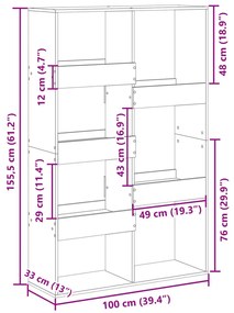 betonszürke szerelt fa könyvespolc 100 x 33 x 155,5 cm