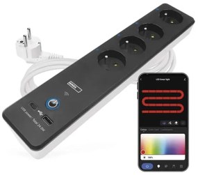 GoSmart 4Z okos hosszabbító kapcsolóval, 1xUSB-A, 1xUSB-C, 2 m, Wi-Fi Tuya