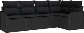 vidaXL Kerti Kanapé Szett tárolóval 5 pcs Fekete polirattan