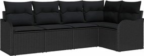 vidaXL Kerti Kanapé Szett tárolóval 5 pcs Fekete polirattan