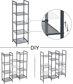 fürdőszobai polc, 5 szintes tároló állvány, fekete