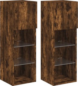vidaXL 2 db füstös tölgy színű TV-szekrény LED-ekkel 30,5 x 30 x 90 cm