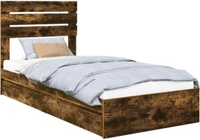 vidaXL Tárolós Ágy fejtámlával Füstölt tölgy 100 x 200 cm Faanyag