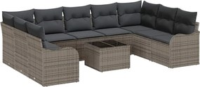 vidaXL Kerti Kanapé Szett párnával 10 pcs Szürke Poli rattan