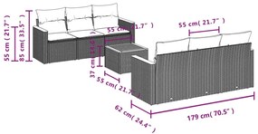 7 részes szürke polyrattan kerti ülőgarnitúra párnákkal