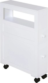 HOMCOM Fürdőszoba Szekrény Kerekekkel Keskeny Fürdőszoba Szekrény 2 Fiókkal és Tárolópolccal 20 kg Teherbírás 16x52x71.5 cm Fehér | Aosom