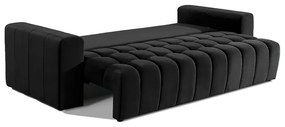 Fekete bársony kinyitható-tárolóhelyes kanapé 247 cm Lazaro – ELTAP