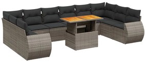 11 részes szürke polyrattan kerti ülőgarnitúra párnákkal
