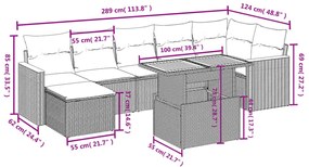 8 részes fekete polyrattan kerti ülőgarnitúra párnákkal