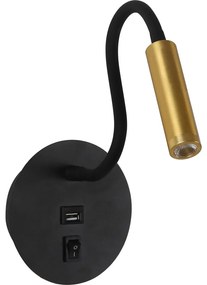 Brilagi -LED Rugalmas fali lámpa USB porttal MAYA LED/3W/230V fekete/arany