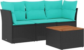 vidaXL 4 részes fekete polyrattan kerti ülőgarnitúra párnával