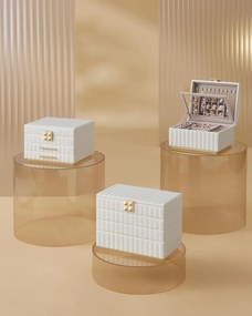 3 szintes ékszerdoboz tükörrel, ékszertartó 2 fiókkal, felhőfehér