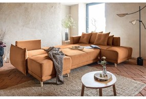 Téglavörös kordbársony kinyitható sarokkanapé (jobb oldali-U alakú) Lazy Lukka – Miuform