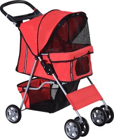 PawHut Kutyakocsi, Összecsukható Háziállat Kocsi Kisméretű Kutyák és Miniatűr Kutyák számára, Macska Kocsi Tárolókosárral, Kupa Tartóval, Hálós Ablako