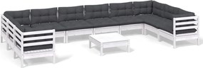 vidaXL 11 részes fehér fenyőfa kerti ülőgarnitúra párnákkal