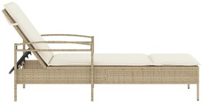 Bézs polyrattan napozóágy párnával 63x200x81 cm