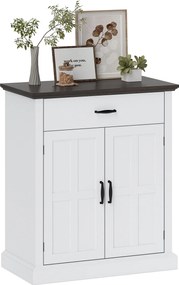 HOMCOM 2 Ajtós Roppantó Oldalszekrény 1 Fiókkal és Állítható Polccal Nappali Előszoba számára - Fehér 75,2x40x91,5 cm | Aosom