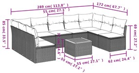 10 részes szürke polyrattan kerti ülőgarnitúra párnákkal
