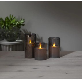 M-Twinkle szürke LED viaszgyertya üvegben, magasság 15 cm - Star Trading