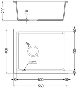 Mexen Pedro, gránit mosogató 560x460x200 mm, 1 kamrás, fekete, fekete szifonnal, 6508561000-77-B