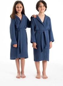 Sötétkék muszlin gyerek fürdőköpeny 5-6 év Muslin – Foutastic