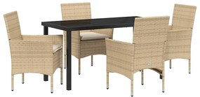 vidaXL Kert étkező szett párnával 5 pcs Bézs polirattan