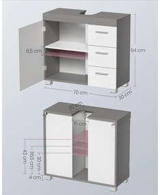 Mosdó alatti szekrény, fürdőszobai szekrény 30 × 70 × 64 cm，fehér–szürke