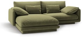Világoszöld bársony sarokkanapé (bal oldali-heverő résszel) Torino – Micadoni