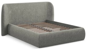 Szürke kárpitozott ágyneműtartós franciaágy ágyráccsal 180x200 cm Hauke – Makamii