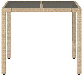 bézs polyrattan üveglapos kerti asztal 90 x 90 x 75 cm
