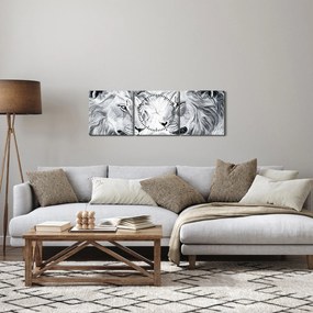 Kép - Rajzolt oroszlánfejek (órával) (90x30 cm)