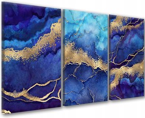 Vászonkép Glamour dekoráció falra Triptichon Kék és arany 90x180