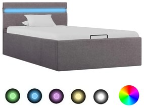 tópszínű szövet LED-es ágykeret hidraulikus tárolóval 90x200 cm