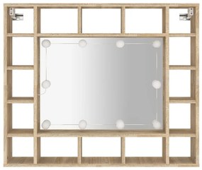 sonoma tölgyszínű tükrös szekrény LED-ekkel 91 x 15 x 76,5 cm