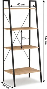 Könyvespolc TAYLOR SONOMA 4 polc 147x60 cm, sonoma tölgy