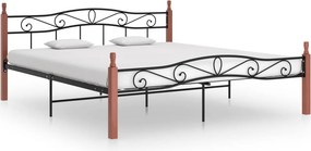 vidaXL fekete fém és tömör tölgyfa ágykeret 200 x 200 cm