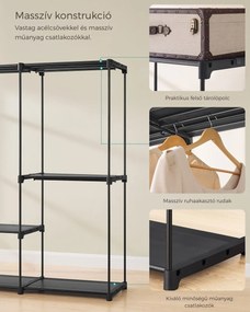 DRESSIO nyitott ruhásszekrény polcokkal, 205x43x166 cm, fekete SongmicsHome