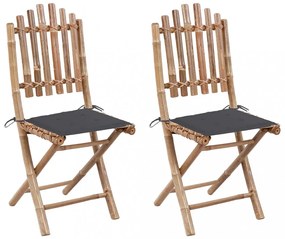 2 db összecsukható bambusz kerti szék párnával