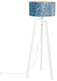 Állólámpa háromlábú fa, pillangós bársony árnyékolóval 50 cm - Puros