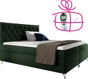 Boxspring ágy, 160x200, zöld Velvet szövet, GULIETTE + ajándék