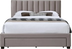Hálószobai ágy fiókokkal fejtámla velúr bézs kárpitozott Grace