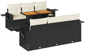 7 részes fekete polyrattan kerti ülőgarnitúra párnával