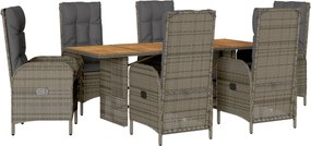 vidaXL 7 részes szürke polyrattan kerti étkezőgarnitúra párnával