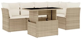 vidaXL 6 részes bézs polyrattan kerti ülőgarnitúra párnával